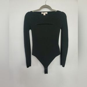 MICHAEL Michael Kors Ribbed Merino Wool Blend Cutout Bodysuit